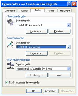 Audioeinstellungen unter Windows XP